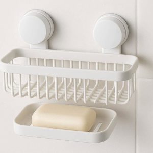 19 Adhesive Shower Caddy with Suction Cups and Soap Dish