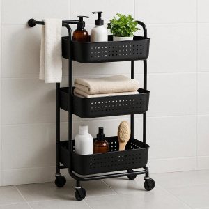 22 Rolling Bathroom Storage Cart with 3 Baskets and Towel Bar