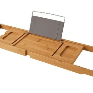 26 Freestanding Bathtub Caddy Tray with Extendable Arms and Book Holder