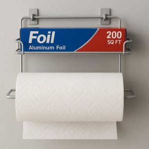 7 Wall Mounted Paper Towel Holder and Foil Wrap Organizer Rack